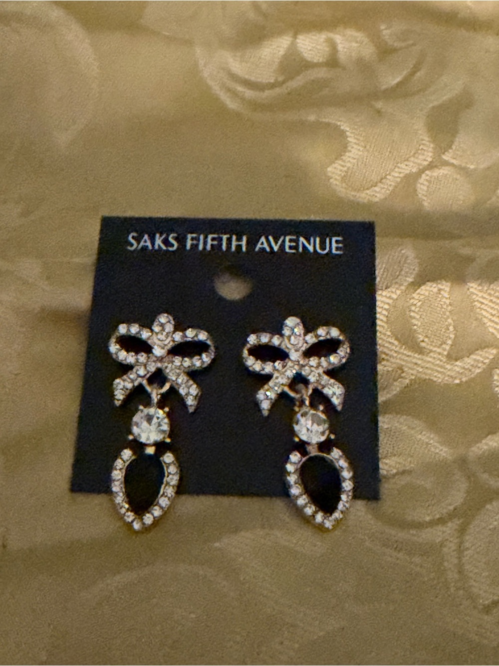 Saks Fifth Avenue Golden Crystal Bow Drop Earrings - Clear Crystals
